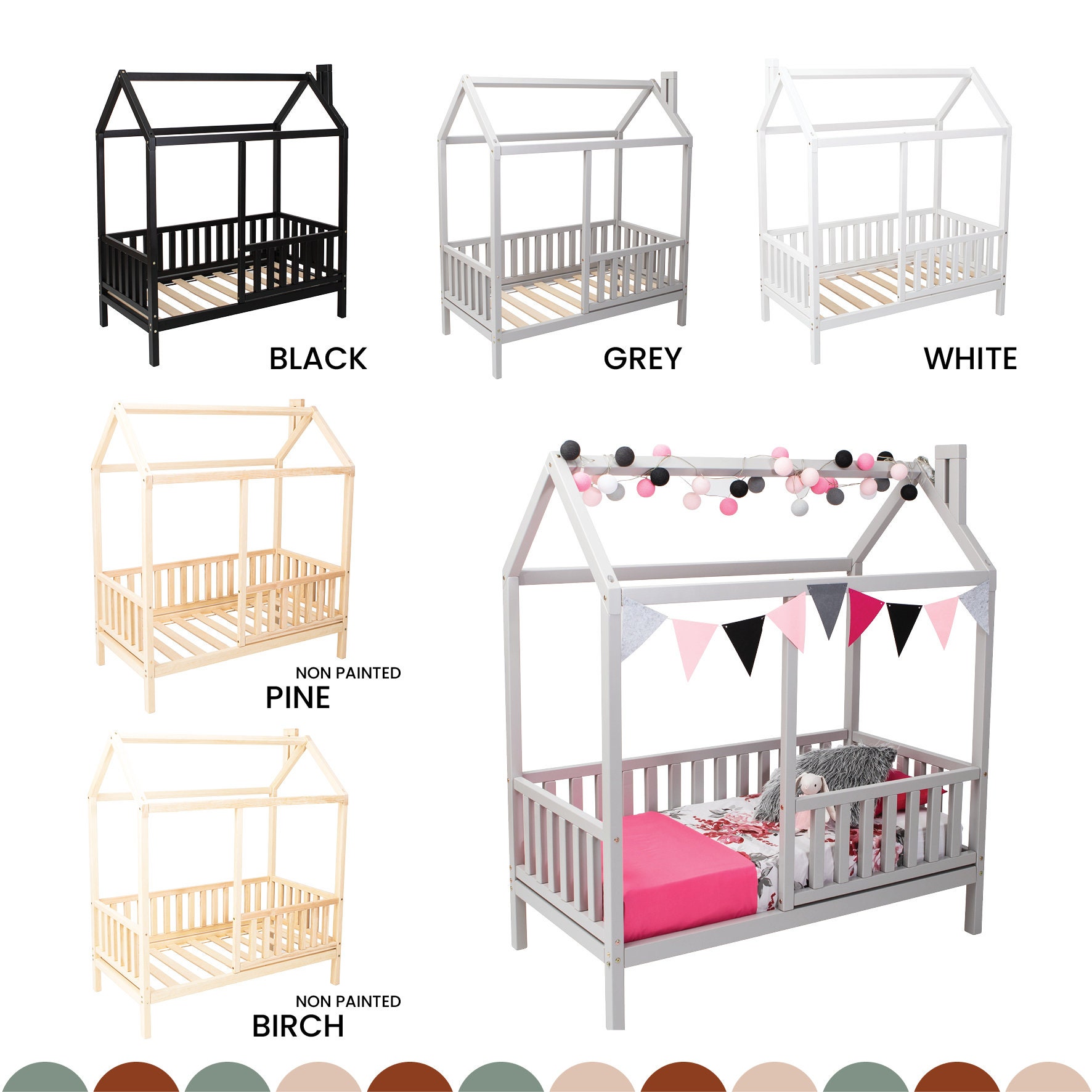 Camas Para Niños De 2 Años a 6 Light Gray Toddler Day Bed Frame w Safety  Rails