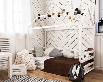 Montessori toddler bed frame Wooden house bed House shaped bed Single size house bed frame Twin size bed frame, Platform bed, Montessori bed