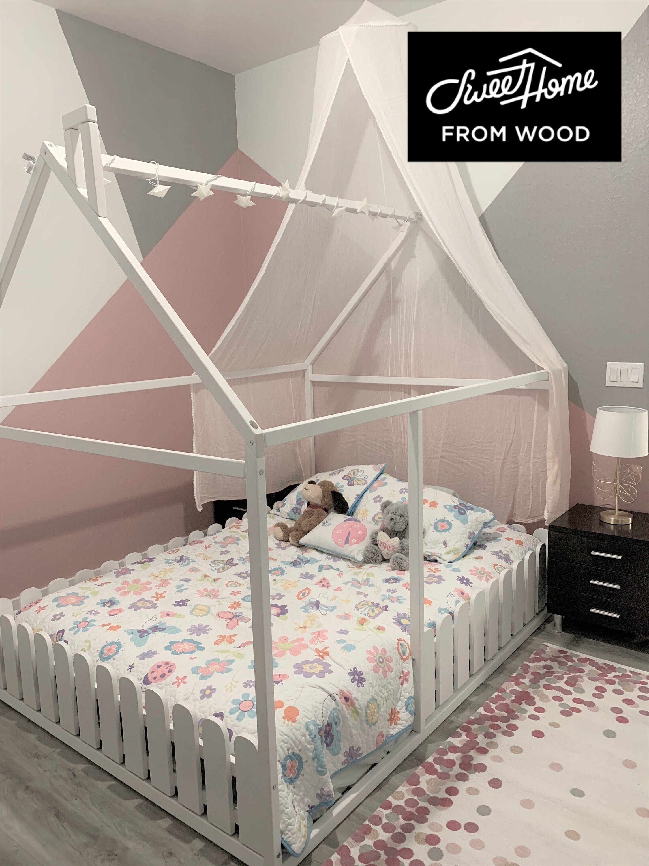 Full Size Bed Frame Queen Floor Bed Child House Bed Toddler Etsy