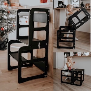 2-in-1 Toddler tower Kids step stool for toddler, Transformable toddler step stool, Helper for kids table and chair, Montessori tower