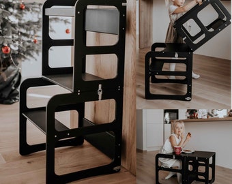 2-in-1 Toddler tower Kids step stool for toddler, Transformable toddler step stool, Helper for kids table and chair, Montessori tower