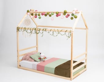 Montessori toddler floor bed for kids Montessori floor frame bed - Floor house bed Montessori bed Floor bed frame kids bed with rails