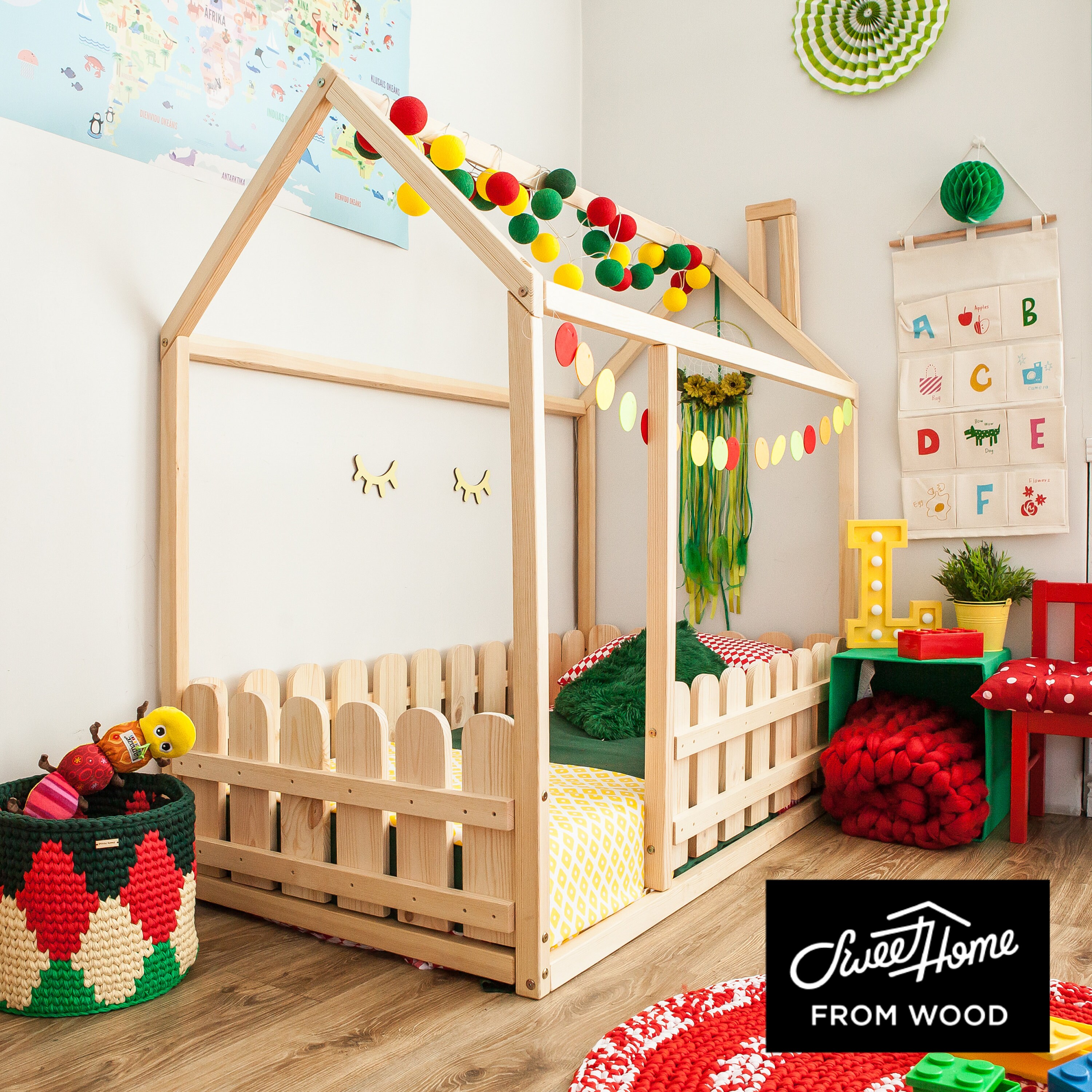 Full Size Bed Frame Queen Floor Bed Child House Bed Toddler Etsy