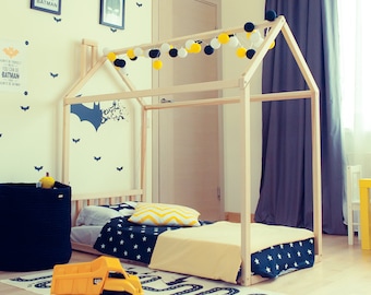 Montessori toddler house bed frame bed for kids bed with a headboard Toddler bed frame Platform bed frame Queen bed frame Toddler furniture
