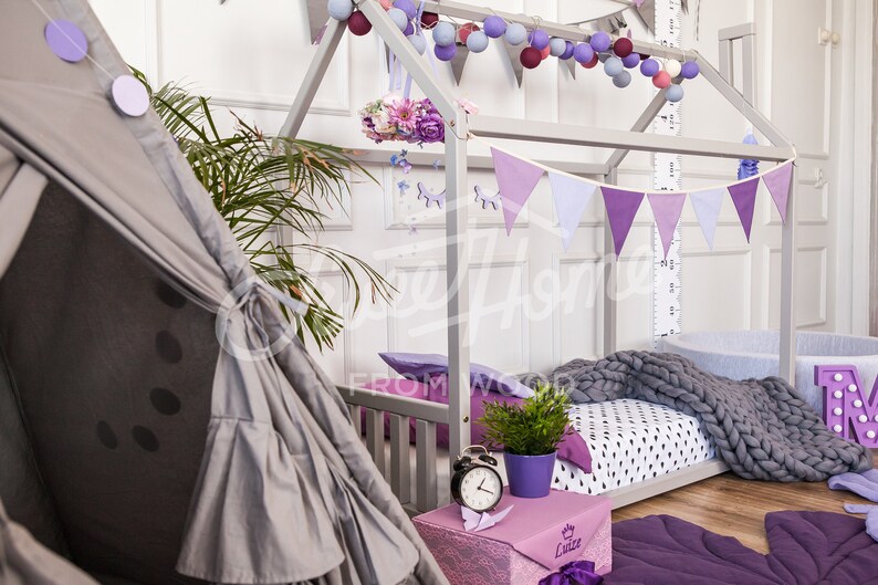 Children furniture house bed frame in FULL size or QUEEN with Headboard and SLATS