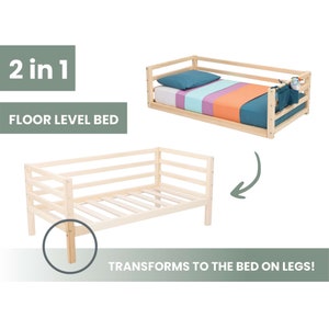 Zero clearance bed with rails Montessori floor bed, Preschooler bed Twin size, Full size bed, Queen size bed Adjustable bed Raised bed frame