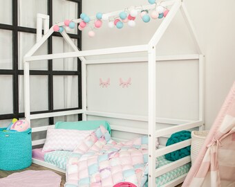 Full or Queen house bed frame House shaped floor bed frame Montessori bed House shaped bed Toddler bed frame, Montessori house bed