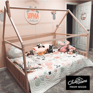 Cama para niños pequeños, tamaño individual, cama de tienda de campaña para  niños, marco de cama de casa para niños, cama de piso de madera maciza