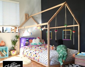 Toddler bed, House bed, Children bed, Wooden house, Tent bed Wood house Montessori bed Kids teepee bed Wood bed frame Wood house bed kids