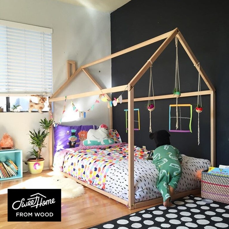 Toddler bed, House bed, Children bed, Wooden house, Tent bed Wood house Montessori bed Kids teepee bed Wood bed frame Wood house bed kids 