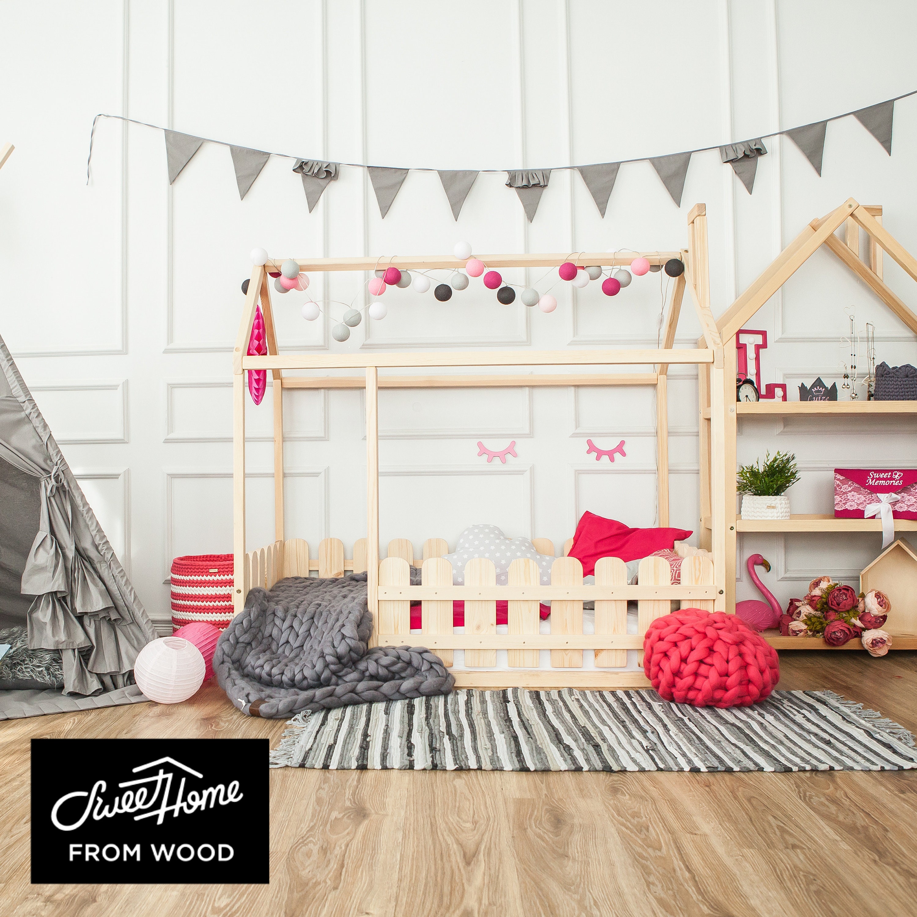 Full Size Bed Frame Queen Floor Bed Child House Bed Toddler Etsy