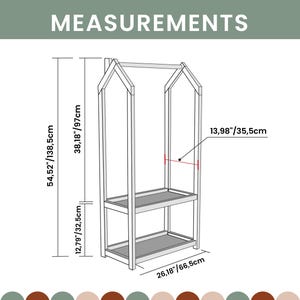 Product dimensions for the space-saving kids wardrobe with bottom storage shelves