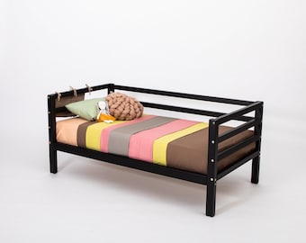 Montessori toddler bed with rails Montessori bed kids Bed on legs Loft bed for kids, Minimalist bed frame bed for toddler, Low platform bed