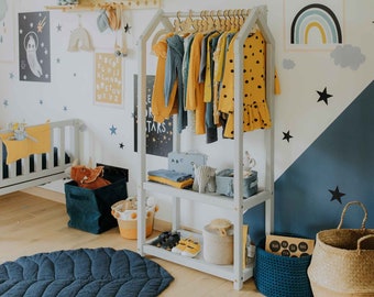 Montessori Schrank Montessori Kleiderschrank für Kleinkinder Montessori Kommode, Kinderkleiderständer und Regal Kleiderbügelständer Kleidungsstück aufhängen