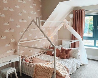 Full size Queen size Montessori toddler bed frame for kids Children bed, Toddler bed house bed house Floor house bed toddler floor bed SLATS