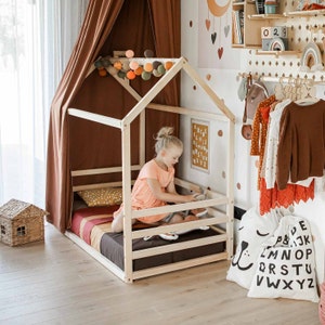 House shaped frame bed with SLATS Children bed house Floor bed Kid nursery bed, Montessori furniture, Toddler house bed, House shaped bed
