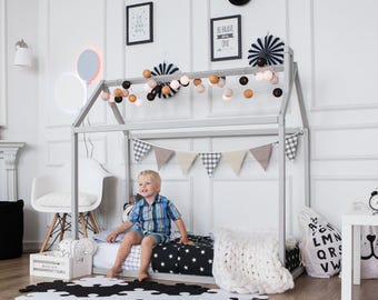 Toddler bed Montessori bed House bed frame Kids birthday gift, House shaped bed Montessori bed frame Montessori house bed, Toddler floor bed