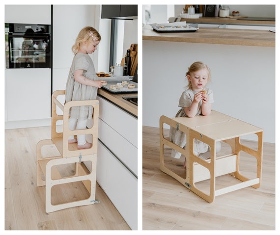 Torre da cucina 2 in 1, torre da cucina Montessori Sgabello da cucina Sgabello  per bambini Sgabello per bambini Torre di attività Tavolo per lo  svezzamento -  Italia