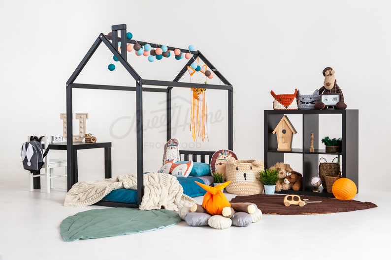 Toddler house bed Montessori floor bed kid/'s bedroom wood bed kid/'s bed