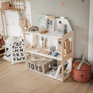 Kids dollhouse Montessori open toy storage shelf, Montessori shelf Bookshelf for kids storage shelf Christmas gift for a girl Baby furniture
