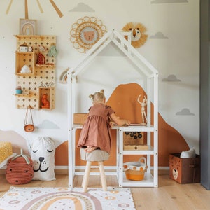 Toddler desk Kids desk with storage Kids school table Back to school table, Primary school table Preschool table, House shaped table