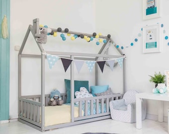 House shaped bed, Montessori bed house frame bed - Toddler bed, Children bed house bed for toddler Wooden kids bed Kids bed frame and SLATS