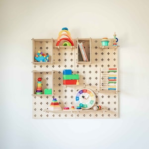 Floating shelves Pegboard Wall shelves Desktop organizer, Hanging shelf Peg board Wood floating shelf Floating wood shelf, Children wardrobe