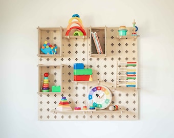 Floating shelves Pegboard Wall shelves Desktop organizer, Hanging shelf Peg board Wood floating shelf Floating wood shelf, Children wardrobe