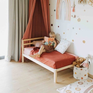 Raised toddler bed for boys Children&#39;s bed frame, Third birthday gift for boys Christmas gift for girls Toddler bed on legs, Platform bed