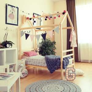 Toddler room Montessori bed for Toddler house bed Cama doble o Full size for kids bed, Toddler bed frame hausbett y Montessori bett