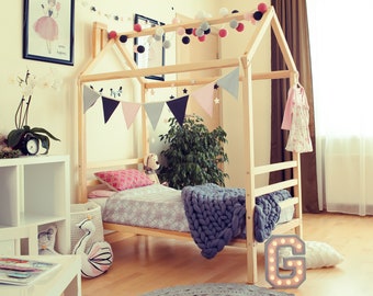 Toddler room Montessori bed for Toddler house bed Double size or Full size bed for kids bed, Toddler bed frame hausbett, Montessori bett