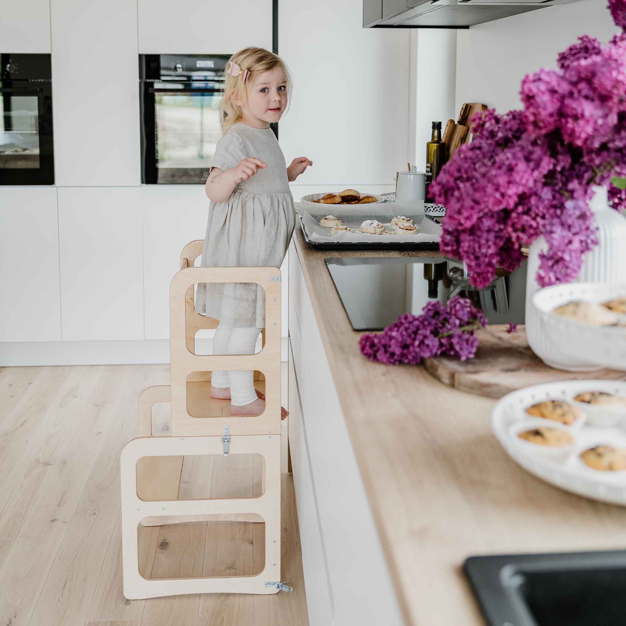 Torre Di Apprendimento Montessori Labebe - Con Lavagna, Pieghevole, Multifunzione, Per Bambini Da 1 Anno, Nero - Foto 11