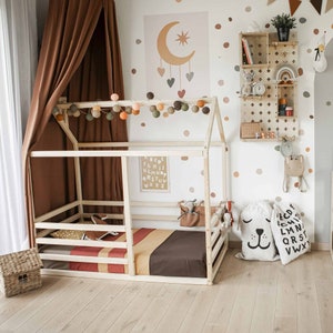 Montessori toddler floor bed for girls Montessori house bed Frame bed house House shaped bed with rails Montessori floor bed Child bed SLATS