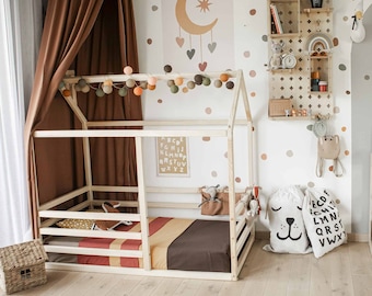 Montessori toddler floor bed for girls Montessori house bed Frame bed house House shaped bed with rails Montessori floor bed Child bed SLATS