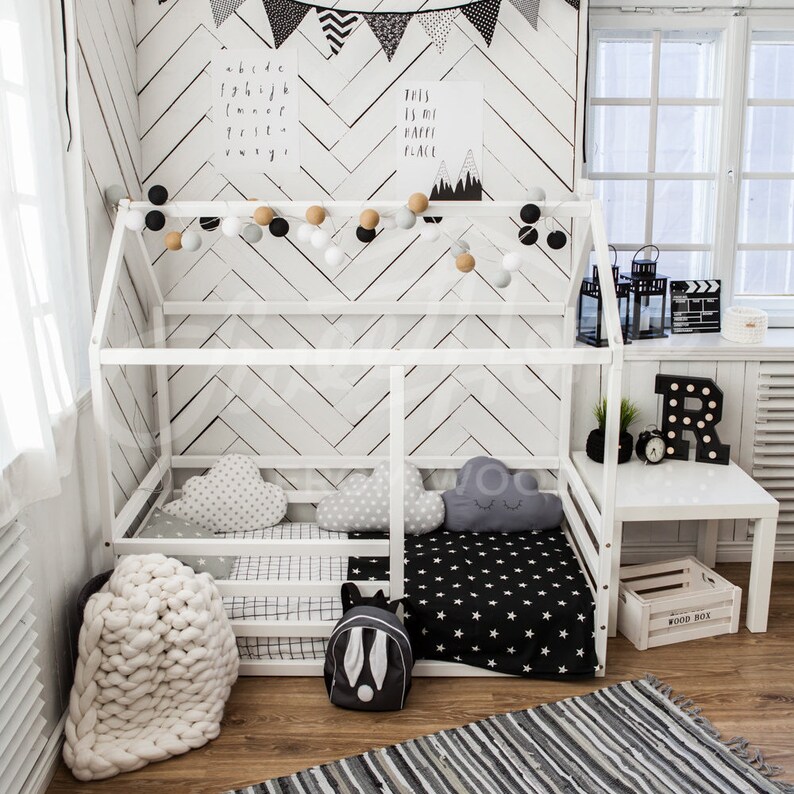 Wood Bed House Frame Bed Baby Bed Nursery Crib Kids Teepee Etsy