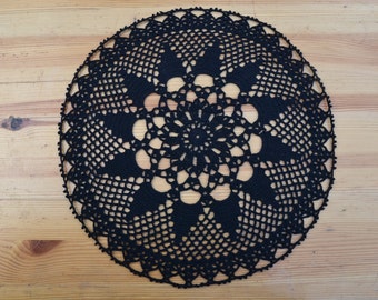 Crochet doily black / round / Lace / 12.5 inches (32 cm)