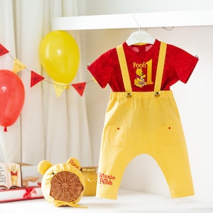 Winnie the Pooh 1st Birthday Outfit Boy, Disney Baby Birthday Costume, Smash Cake Outfit Boy, First Birthday Photo Romper, Toddler Party