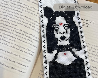 Gothic Horned Woman Cross Stitch Pattern. Cross Stitch Bookmark. Dark Fantasy Bookmark. Instant Digital Download.