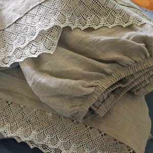 Lace Trimmed Linen Sheet Set: Natural Flax Beige Bedding