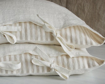 2 linen pillowcases with ties, stone washed linen pillow sham, pure linen pillowcase, standard, king, custom sizes