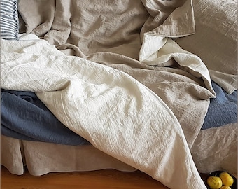 Reversible linen duvet cover - washed linen quilt cover, doona cover - Twin xl Queen California King duvet cover - custom linen bedding