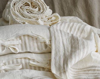 Linen sheets and pillow shams - soft linen sheet set, off-white linen - stone washed linen bedding - Full Queen King linen sheet set
