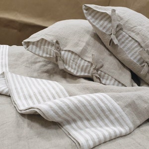 Striped Hem Linen Sheet Set: Natural Softened Flax Bedding