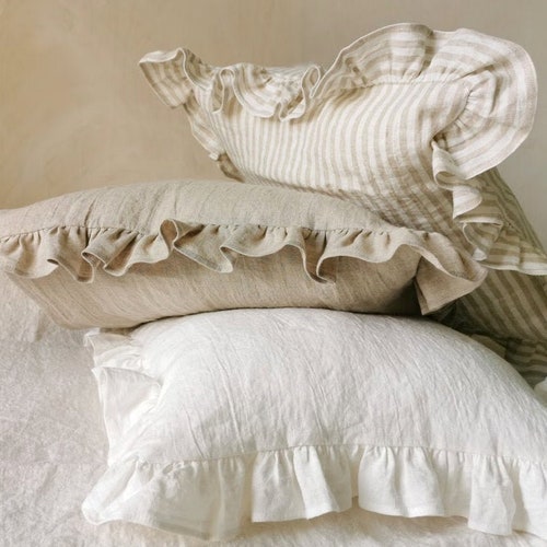 Linen PILLOW CASE With Small Ruffles Washed Natural Linen Etsy