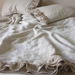 Ruffled linen DUVET COVER - softened linen quilt cover with ruffles at the bottom - Queen King ruffled bedding