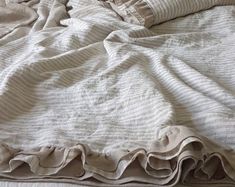 Ruffled linen DUVET COVER - softened linen quilt cover with ruffles at the bottom - Queen King ruffled bedding