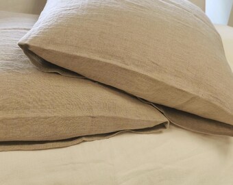 Set of 2 Housewife Linen Pillowcases from Softened Dye-free Natural Flax Beige Linen. Size US KING 20x36" or 51x91cm