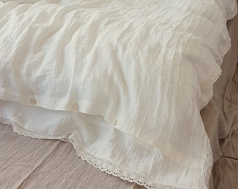 Lace DUVET COVER in Off-white Linen, Softened Linen Doona Cover, Quilt  Cover Twin Queen King Lace Linen Bedding 