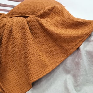 Waffle linen throw BLANKET, SHAMS in cinnamon. Bedspread, coverlet, sofa cover in waffle linen blend. Bed throw in Full, Queen, King sizes