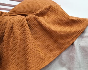 Waffle linen throw BLANKET, SHAMS in cinnamon. Bedspread, coverlet, sofa cover in waffle linen blend. Bed throw in Full, Queen, King sizes